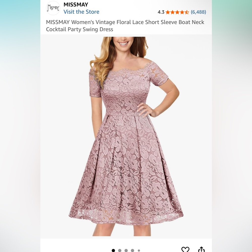 Women's Vintage Floral Lace Short Sleeve Boat Neck Cocktail Party Swing Dress